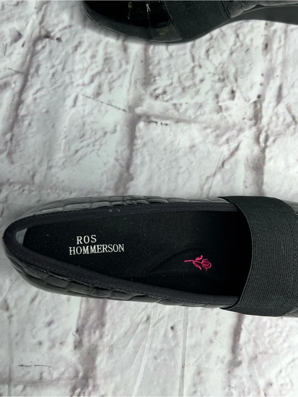 ROS HOMMERSON Erica Women's Black Patent Croc-Textured Wedge Loafers size 6.5